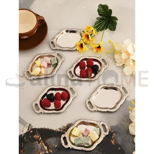 CNM PRES LOKUMLUK GÜMÜŞ OVAL MİNİMAL SUNUMLUK 10x7 CM