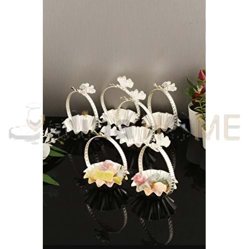 CNM PRES LOKUMLUK TERİS KELEBEK KULPLU GÜMÜŞ MİNİ TIRTIKLI 8 CM SUNUMLUK