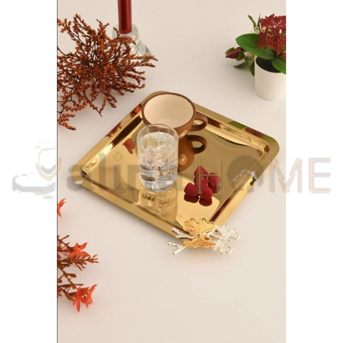 CNM PRES TEPSİ TEK KELEBEKLİ ALTIN KARE PASLANMAZ DELİKLİ 22x22 CM