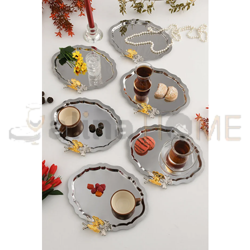 CNM PRES TEPSİ KAVELDİ PASLANMAZ OVALDİ GÜMÜŞ DALLI KELEBEKLİ 26x20 CM 1*6