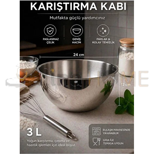 ZEN LİFE MİKSER KABI CHEF ÇELİK KASE 24 CM 1*30